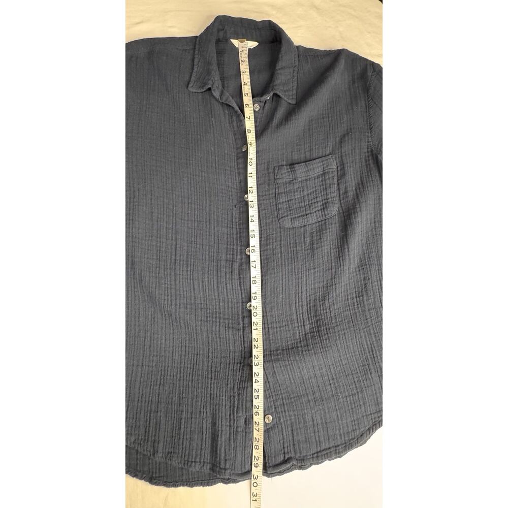 Time and Tru L Blue Button Shirt Crinkle Cotton Fabric Long Sleeve Picked - Picture 13 of 16
